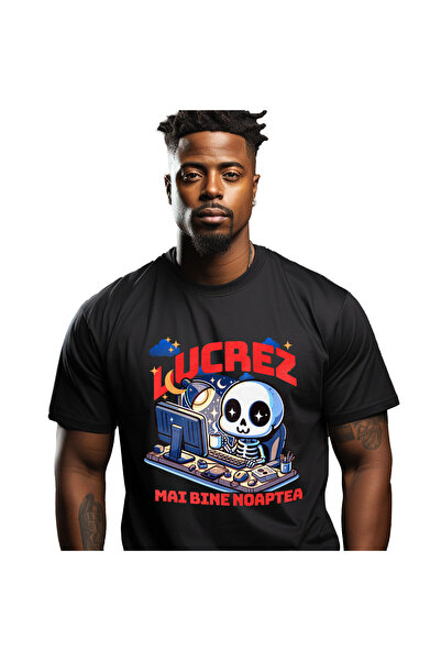 StoryGift Romania Tricou Barbati cu Schelete Uman Cu Cana cafea In Fata calcu...