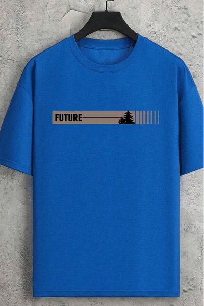 NO 601 Ανδρικό μπλουζάκι Saks Blue Future με στάμπα Oversize