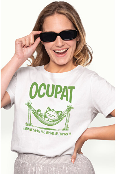 StoryGift Romania Tricou Femei Pisica stand in hamac, TEXT OCUPAT TREBUIE SA ...
