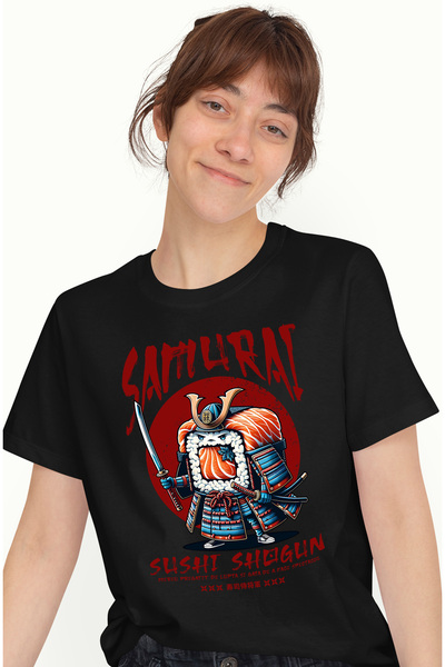 StoryGift Romania Tricou Femei Samurai Sushi Shogun Retro Japan Mancare Razboinic, cu imprimeu pe BLK_XL