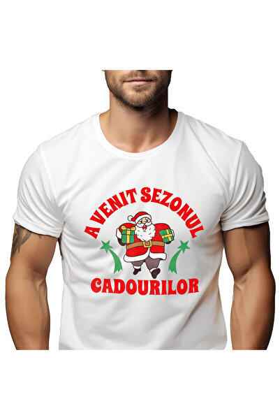 StoryGift Romania Tricou Barbati cu Mos Craciun Vesel Si Gras Cu Cadouri colo...