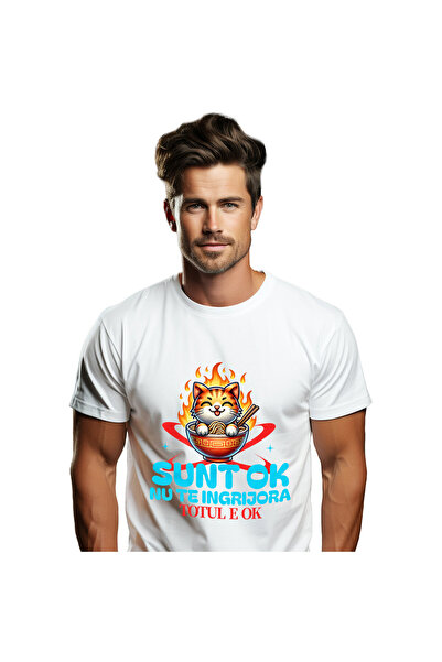 StoryGift Romania Tricou Barbati cu Pisica Portocalie In Bol Fierbinde Cu noo...