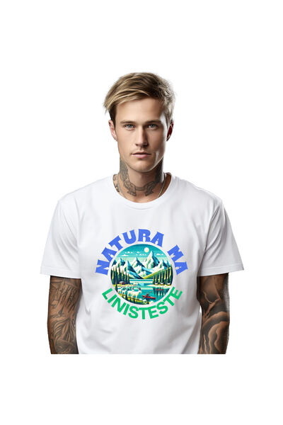 StoryGift Romania Tricou Barbati cu Cerc View Montan Lac Albastru Liniste, Ve...