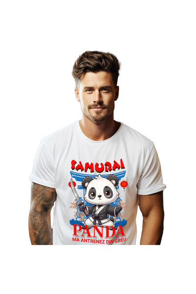 StoryGift Romania Tricou Barbati cu Urs Panda Samurai Cu Costum De Karate Si ...