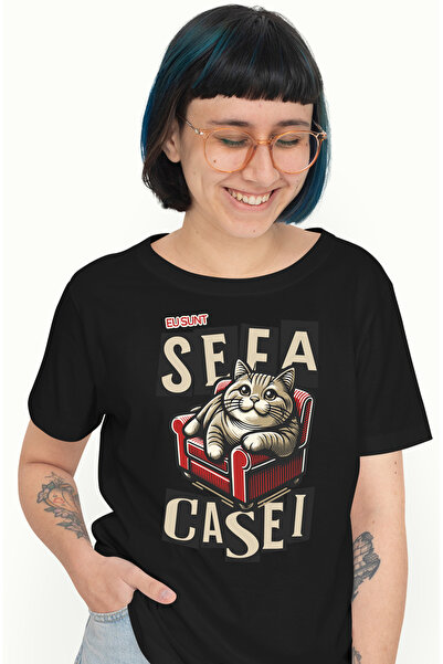 StoryGift Romania Tricou Femei Pisica Pe Fotoliu Text Haios Eu Sunt Sefa Case...