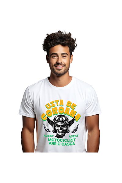 StoryGift Romania Tricou Barbati cu Craniu Uman Cu Aripi De Inger si Casca De Protectie Rege Pe So,White_XS