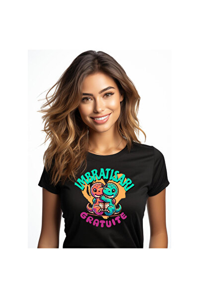 StoryGift Romania Tricou Femei cu Cuplu Dragoni Colorati Imbratisare, Dragost...