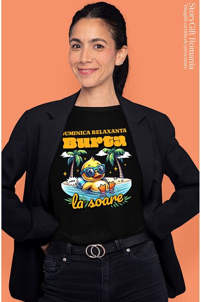 StoryGift Romania Tricou Femei cu Ratusca Galbena cu Ochelarii De Soare La Plaja In apa, Vacanta c,Black_M