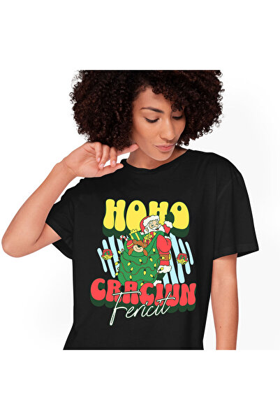 StoryGift Romania Tricou Femei cu Mos Craciun Cu Sac Verde Cadouri Colorate, ...