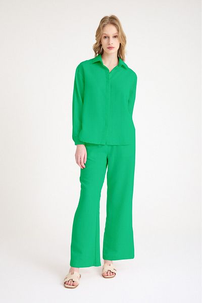 Toridas Casual Green Linen Double Suit Bottom Top