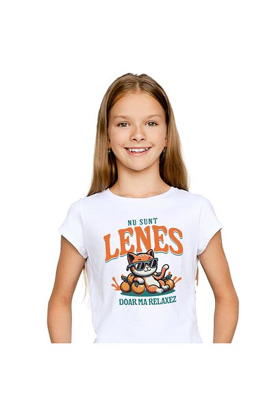 StoryGift Romania Children's T-shirt with Orange Cat With Sunglasses Relaxation, Children, Vacation, White_6 YEARS