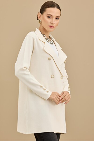 Tığ Triko Double-Breasted collar rayon cardigan vanilla