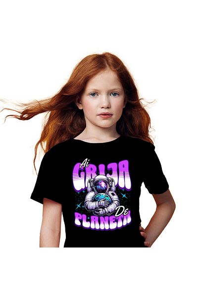 StoryGift Romania Tricou Copii cu Astronaut Costum Spatial Imbratisare Planeta Pamant Natura, Polu,Black_12ANI
