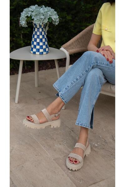 ECENİN BUTİĞİ Winona Bej Süet Hakiki Deri Kadın Sandalet