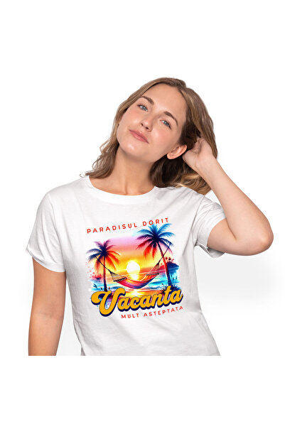 StoryGift Romania Tricou Femei cu Priveliste Plaja Insula Tropicala Hamac Apu...