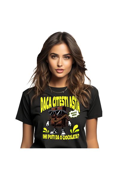 StoryGift Romania Women's T-Shirt with Chocolate Bar and Sunglasses Gold Medallion with Imp,Black_L