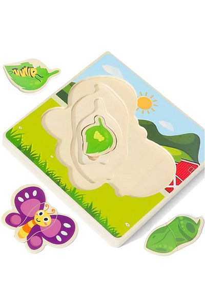 zola Wooden puzzle, 4 layers, 7 pieces, Butterfly, 14.9x14.9x1.6 cm