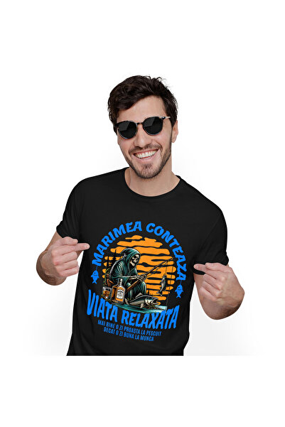 StoryGift Romania Tricou Barbati cu Moarte Vesela Cu Undita Si Captura Sticla...