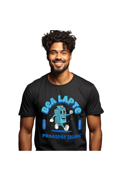 StoryGift Romania Tricou Barbati cu Cutie Carton De Lapte Vesela Mergand, Ani...