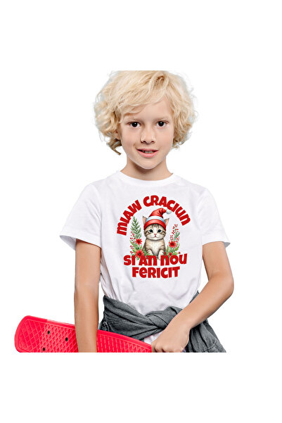 StoryGift Romania Tricou Copii cu Pisica Cu Caciula De Craciun Animal Blanos,...