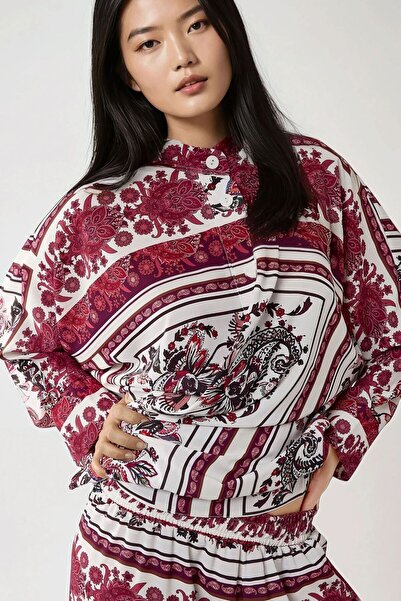 Hiccup Patterned, Long Sleeve Shirt & Wide Leg Pants Double Modest Suit