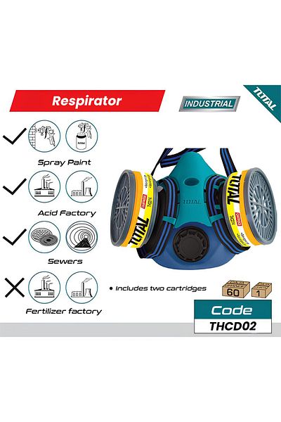 TOTAL THRS02 Half Mask Reusable Respirator - Chemical Protection, Adjustable, Industrial Safety Mask