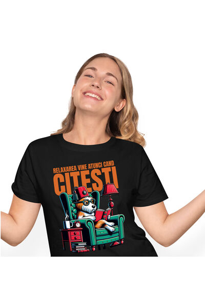 StoryGift Romania Tricou Femei cu Caine Intelectual citind Reaxare Vine Cand ...