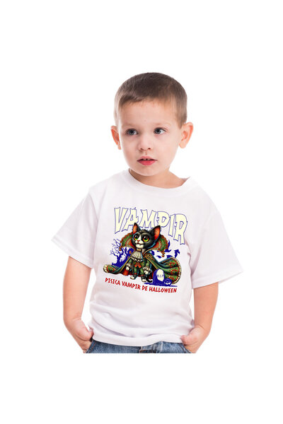 StoryGift Romania Tricou Copii cu Pisica Regina Vampir Cu Colti ascutiti, Vam...