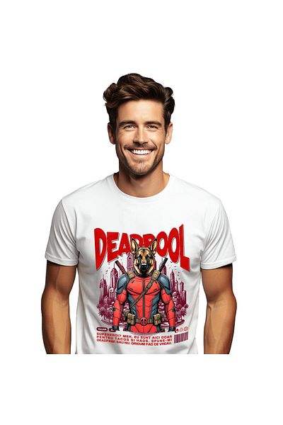 StoryGift Romania Tricou Barbati cu Ciobănesc German / German Shepherd Caine In Costum de DeadPool,White_XL