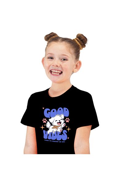 StoryGift Romania Children's T-shirt with White Dog with Orange Bow Cheerful Running, Furry Animal with i,Black_12ANI