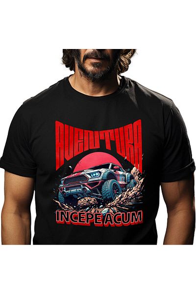 StoryGift Romania Tricou Barbati cu Masina De Teren Curse Colorata Mergand CU Viteza cu imprimeu p,Black_S