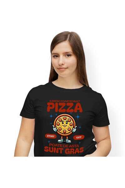 StoryGift Romania Tricou Femei cu Pizza Rotunda Vesela Semn Ok Iubesc Pizza G...