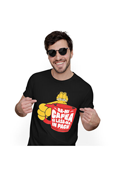 StoryGift Romania Tricou Barbati cu Pisica Grafield Cu cana De Cafea Imensa R...