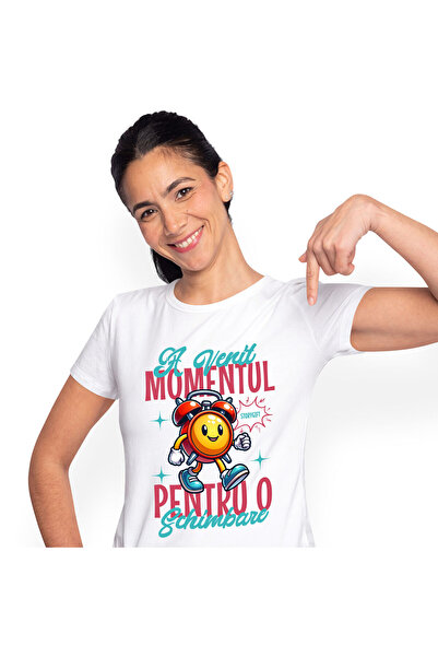 StoryGift Romania Tricou Femei cu Ceas Mecanic Galben Zambitor A Venit momentul Pentru O schimbare,White_XS