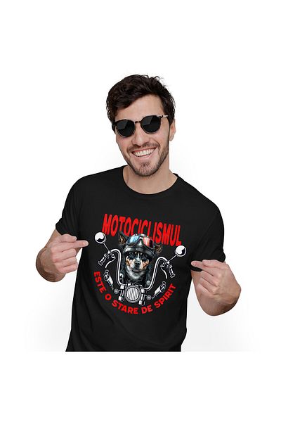 StoryGift Romania Tricou Barbati cu Caine Colorat Cu Casca De Protectie Motocicleta Pasiune Motor ,Black_XS