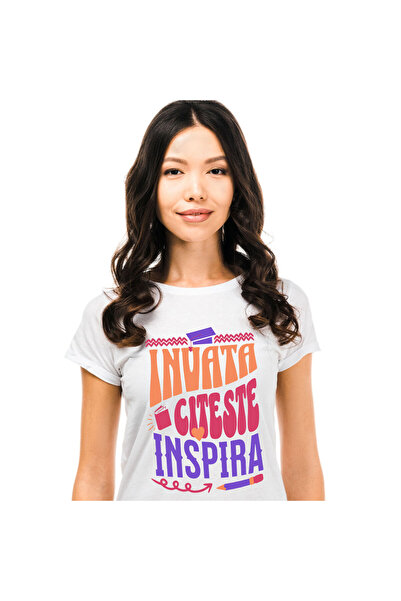 StoryGift Romania Tricou Femei cu Rechizite Scolare Toca Text Motivational In...