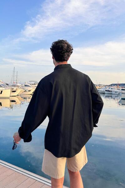 Flaw Wear Βασικό μαύρο λινό πουκάμισο