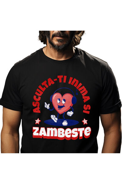 StoryGift Romania Tricou Barbati cu Inima vesela cu Casti Audio, Asculta-ti I...