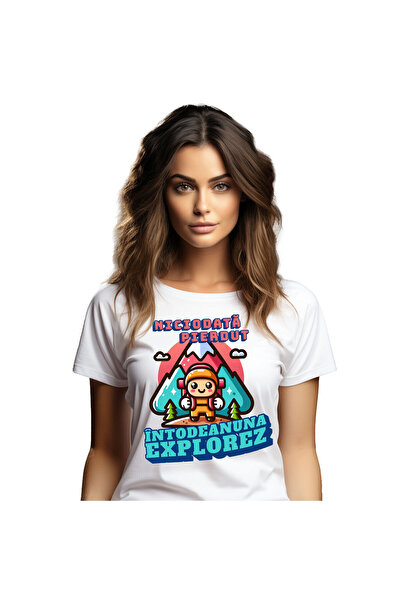 StoryGift Romania Tricou Femei cu Calator Printre Munti Cu Rucsac Gata De Ave...