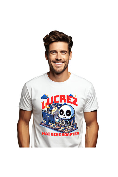 StoryGift Romania Tricou Barbati cu Schelete Uman Cu Cana cafea In Fata calcu...