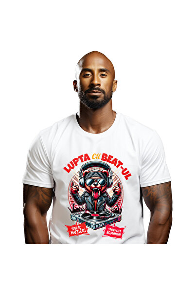 StoryGift Romania Tricou Barbati cu Urs Cu Geaca De Piele Si Limab Scoasa Roc...