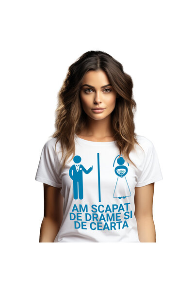 StoryGift Romania Tricou Femei cu Design Haios Ziua Nuntii Cuplu Despartit De Perete Semn Obscen c,White_S