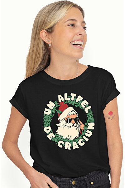 StoryGift Romania Tricou Femei un altfel de craciun mos cu ochelarii de soare...