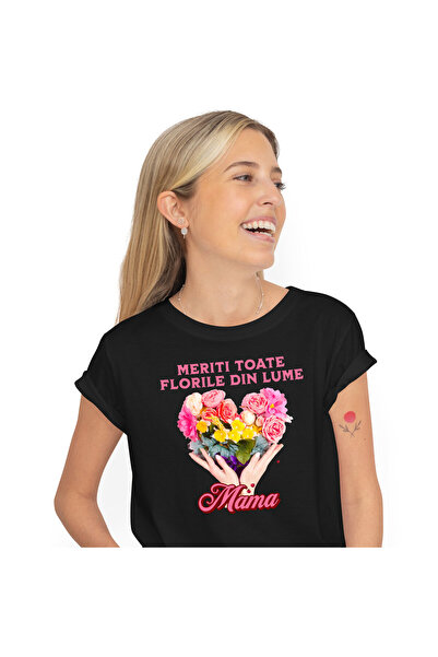 StoryGift Romania Tricou Femei cu Inima din flori colorate Tinuta De Maini Fe...