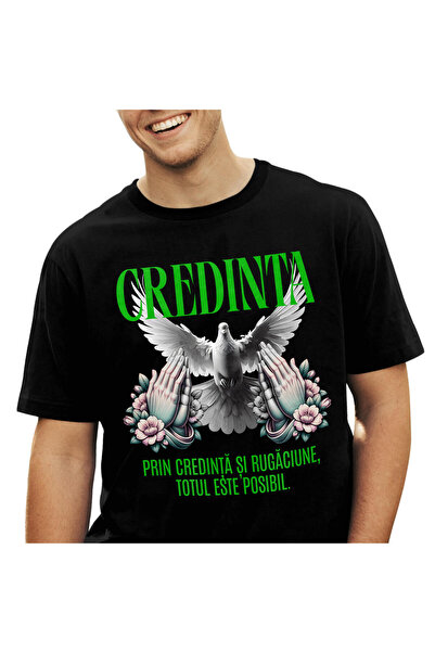 StoryGift Romania Tricou Barbati cu Porumbel Alb Puritate Maine Rugandu-se Cr...