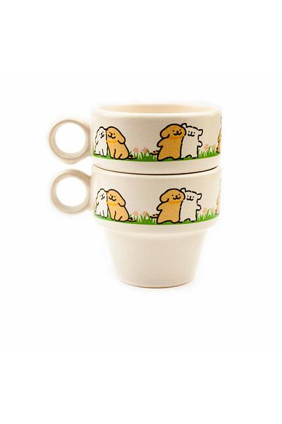 PALTO TASARIM Two Loverly Puppy Set of 2 Espresso Cups - Gift Ceramic Cup