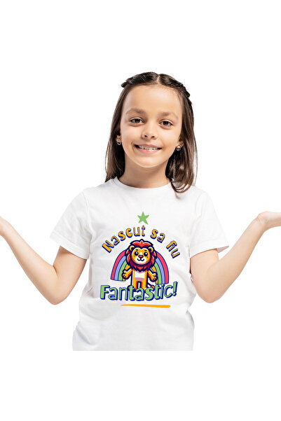StoryGift Romania Tricou Copii cu Leu cu Coama Curcubeu Fericit, Copii, Jungl...