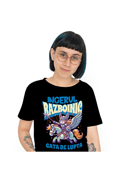 StoryGift Romania Tricou Femei cu Femeie Razboinica cu armura de fier Si Arma Lunga pe cal De Lupt,Black_S