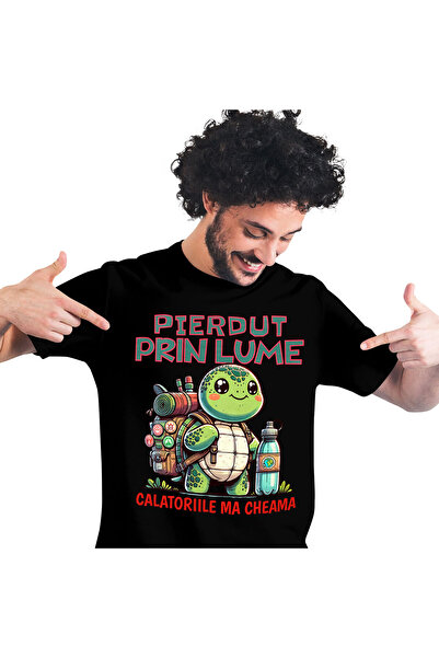 StoryGift Romania Tricou Barbati cu Broasca Testoasa Cu Rucsac Si Apa Gata dE...