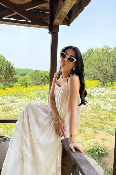 Seda Yalçın Atelier Comfortable Linen Dress with Bead Strap Detail